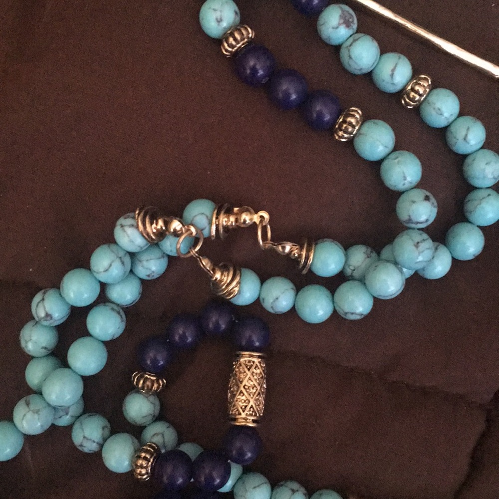 TURQUOISE LAPIS 2 strand necklace - Picture 1 of 3